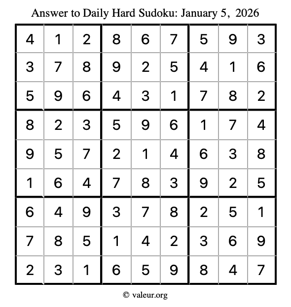 Answer to hard sudoku January 5, 2026