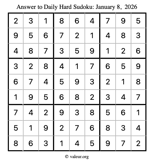 Answer to hard sudoku January 8, 2026