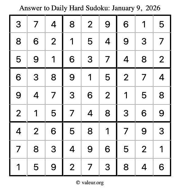 Answer to hard sudoku January 9, 2026