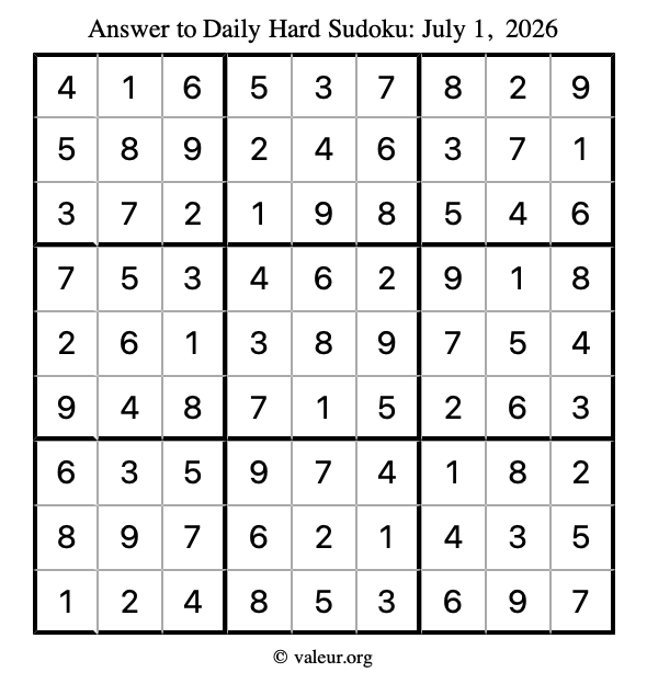 Answer to hard sudoku July 1, 2026