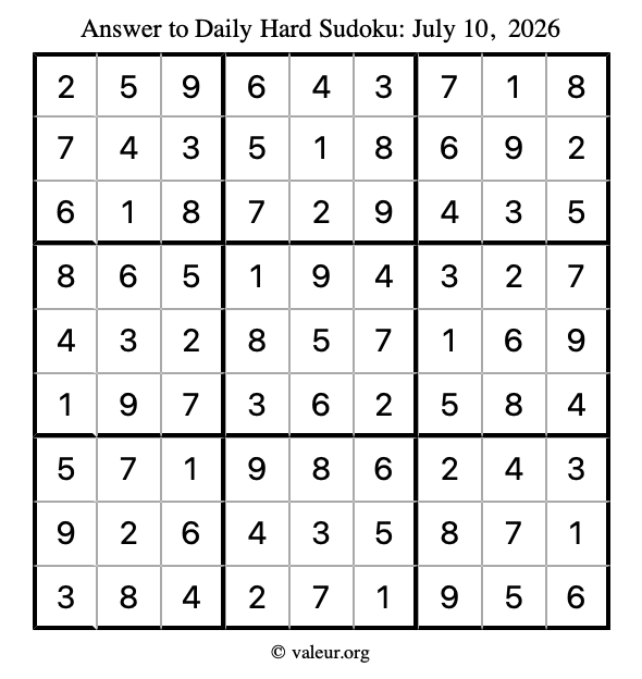 Answer to hard sudoku July 10, 2026
