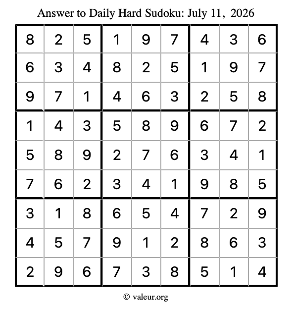 Answer to hard sudoku July 11, 2026
