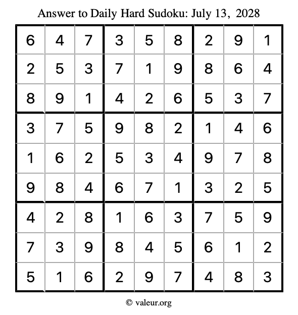Answer to hard sudoku July 13, 2028