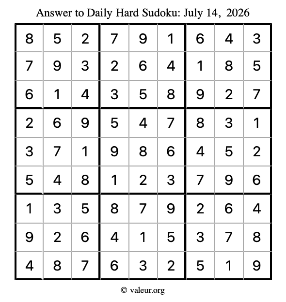 Answer to hard sudoku July 14, 2026