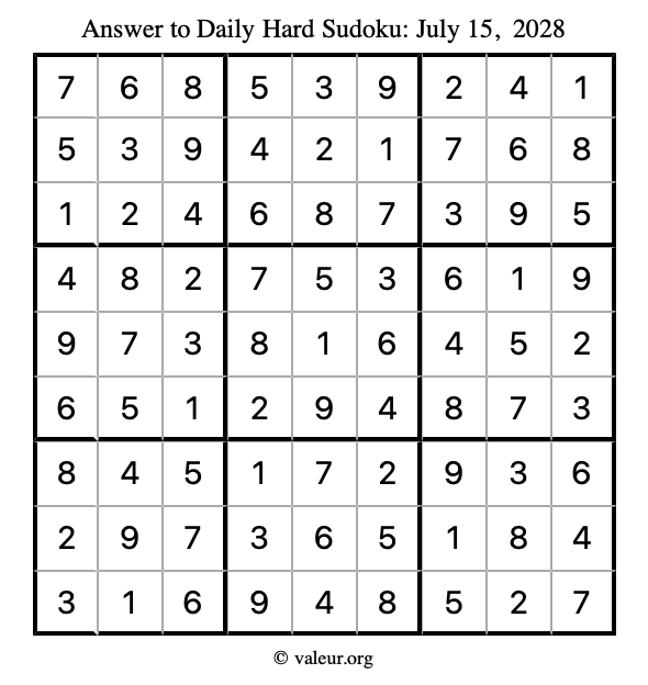 Answer to hard sudoku July 15, 2028