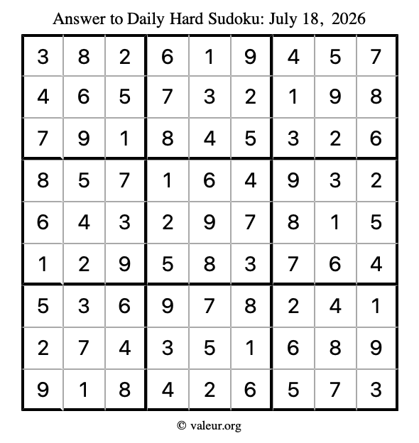 Answer to hard sudoku July 18, 2026