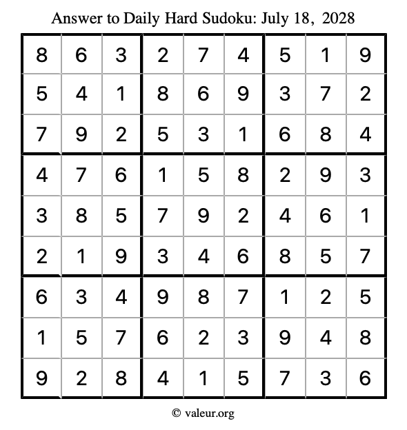 Answer to hard sudoku July 18, 2028