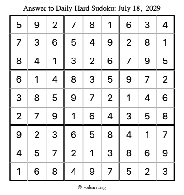 Answer to hard sudoku July 18, 2029