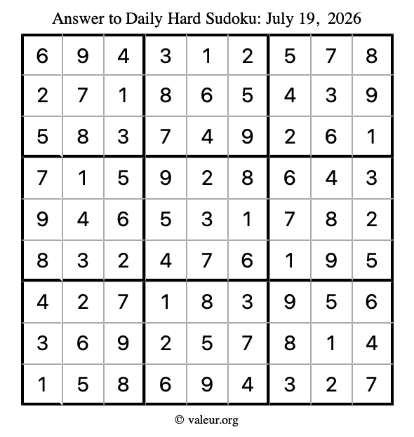 Answer to hard sudoku July 19, 2026