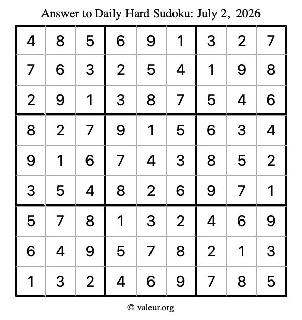 Answer to hard sudoku July 2, 2026