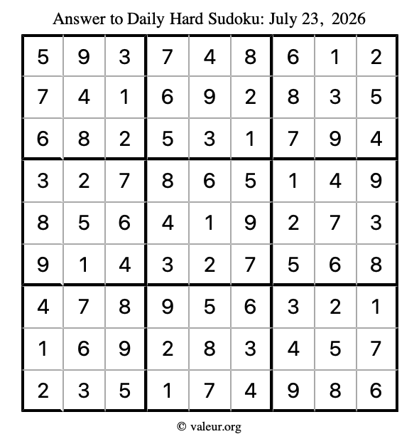 Answer to hard sudoku July 23, 2026
