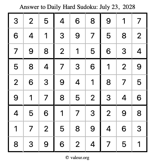 Answer to hard sudoku July 23, 2028