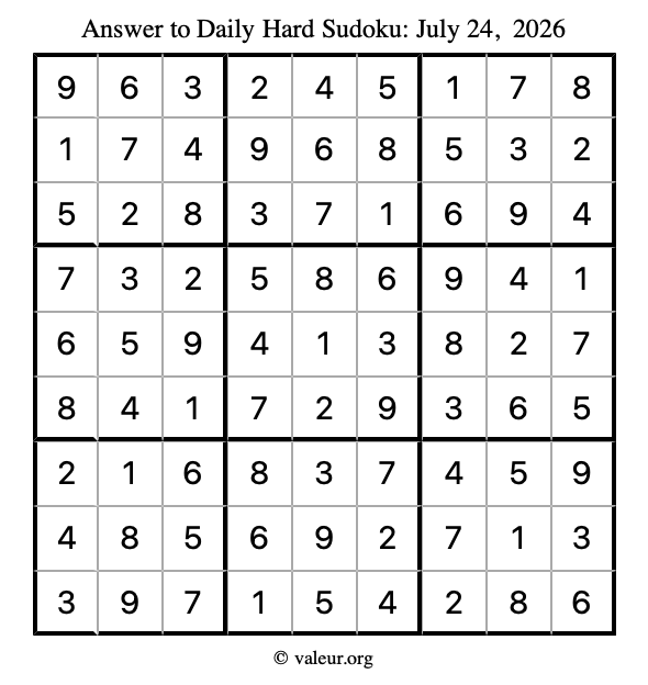 Answer to hard sudoku July 24, 2026
