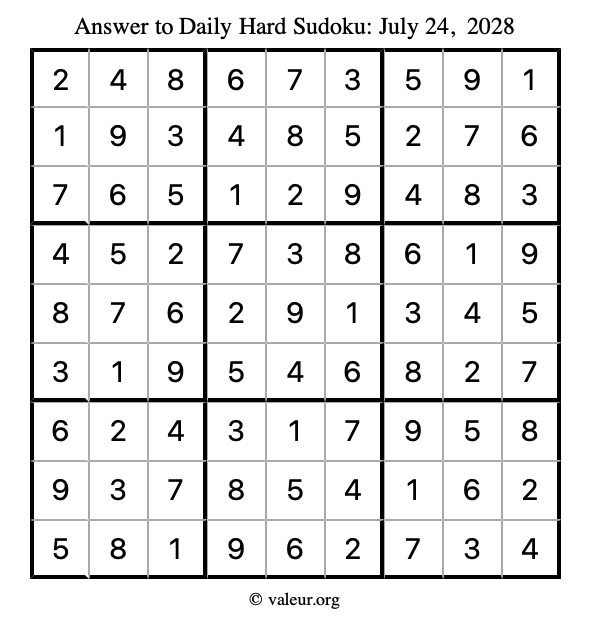 Answer to hard sudoku July 24, 2028