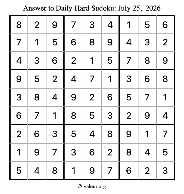 Answer to hard sudoku July 25, 2026