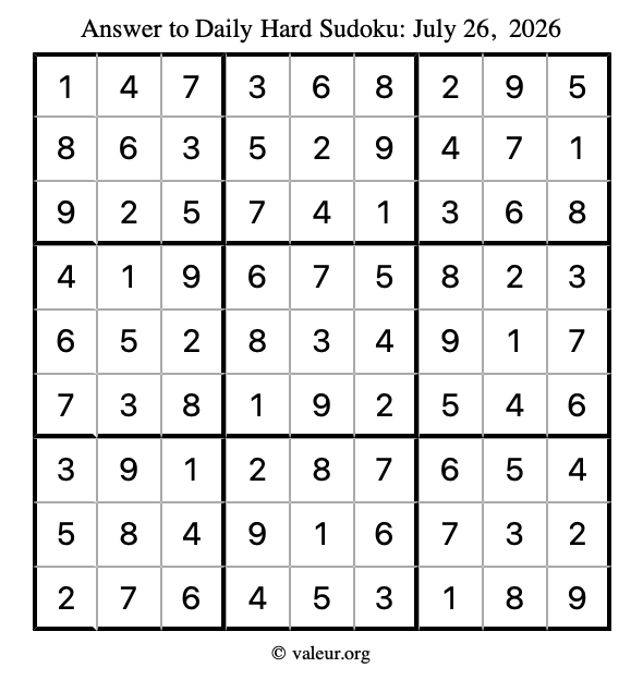 Answer to hard sudoku July 26, 2026