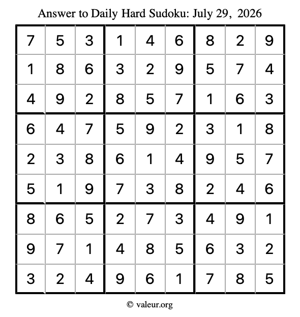 Answer to hard sudoku July 29, 2026