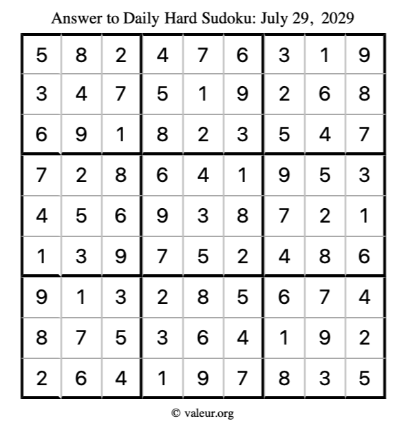 Answer to hard sudoku July 29, 2029