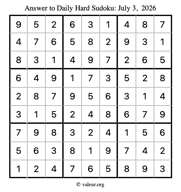 Answer to hard sudoku July 3, 2026
