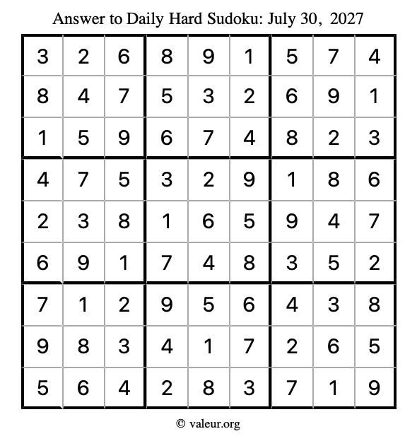Answer to hard sudoku July 30, 2027