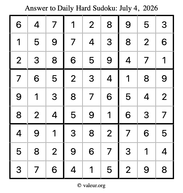 Answer to hard sudoku July 4, 2026