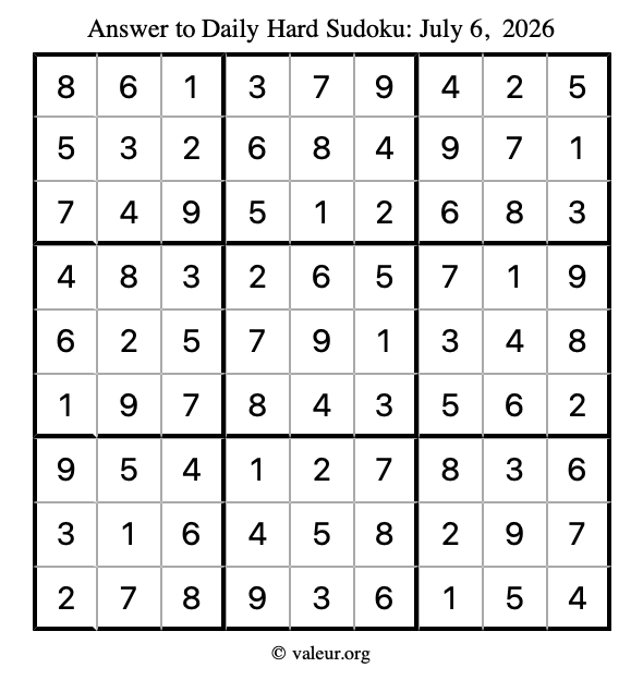 Answer to hard sudoku July 6, 2026