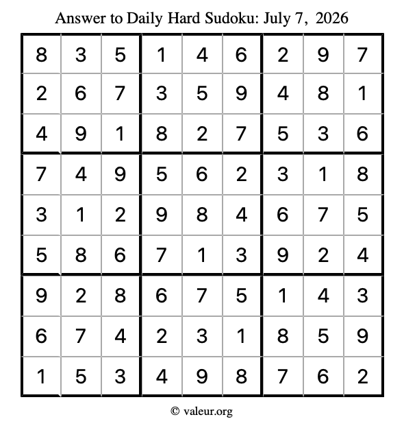 Answer to hard sudoku July 7, 2026