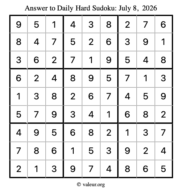 Answer to hard sudoku July 8, 2026