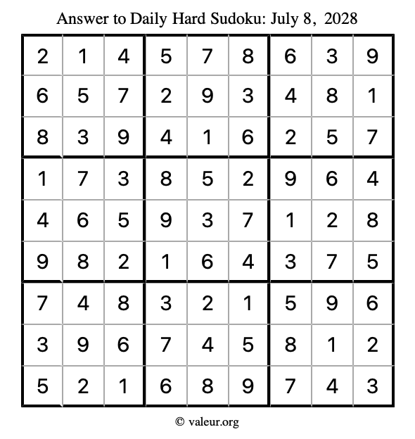 Answer to hard sudoku July 8, 2028