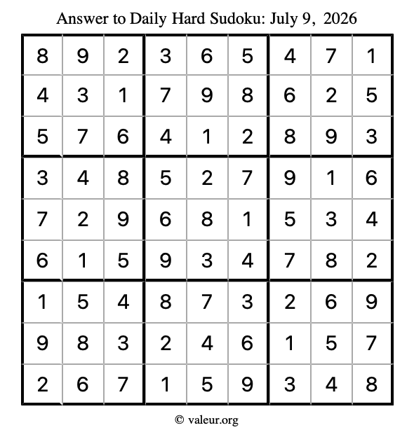 Answer to hard sudoku July 9, 2026