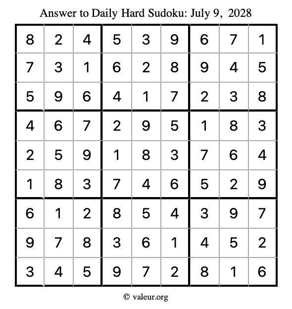 Answer to hard sudoku July 9, 2028