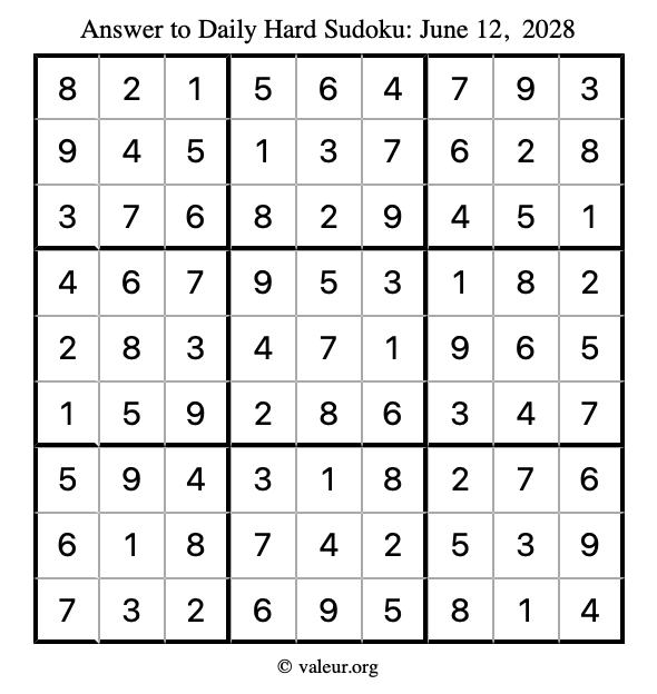 Answer to hard sudoku June 12, 2028