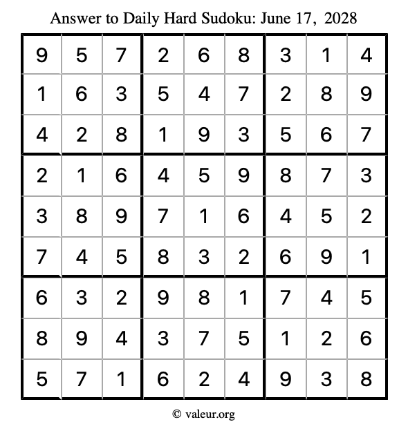 Answer to hard sudoku June 17, 2028