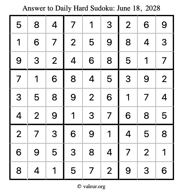 Answer to hard sudoku June 18, 2028