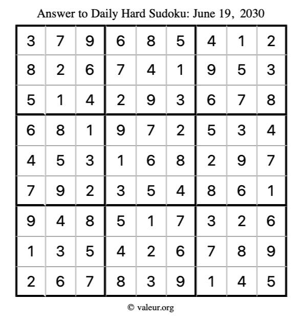 Answer to hard sudoku June 19, 2030