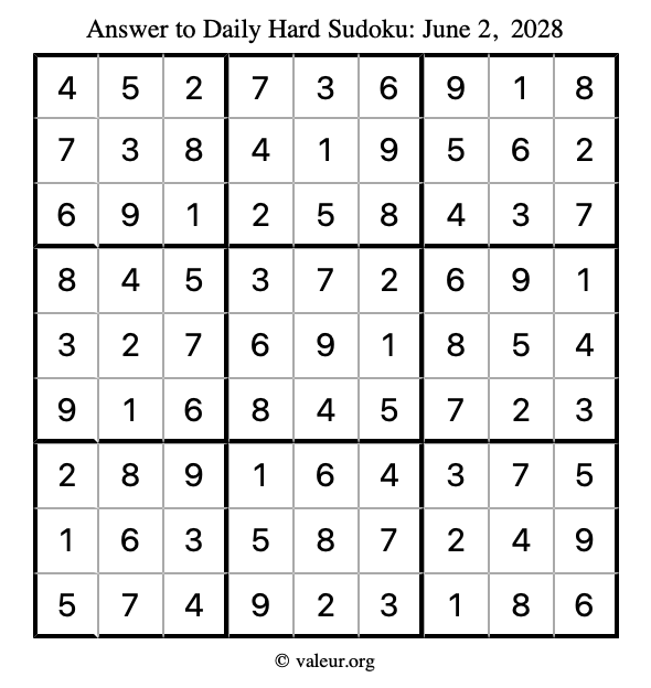 Answer to hard sudoku June 2, 2028