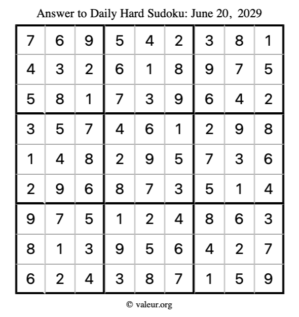 Answer to hard sudoku June 20, 2029