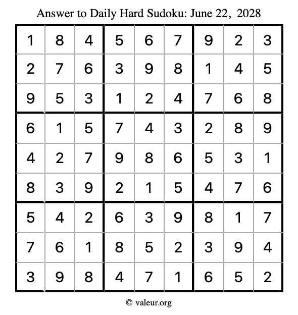Answer to hard sudoku June 22, 2028
