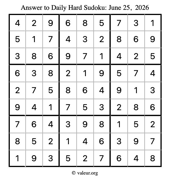 Answer to hard sudoku June 25, 2026