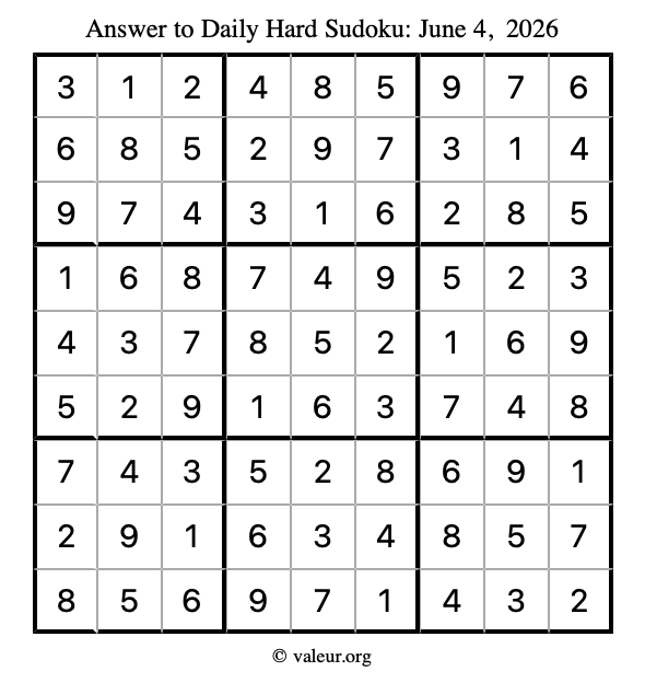 Answer to hard sudoku June 4, 2026