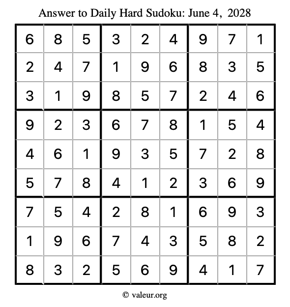 Answer to hard sudoku June 4, 2028