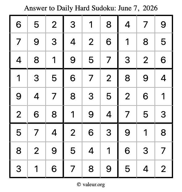 Answer to hard sudoku June 7, 2026