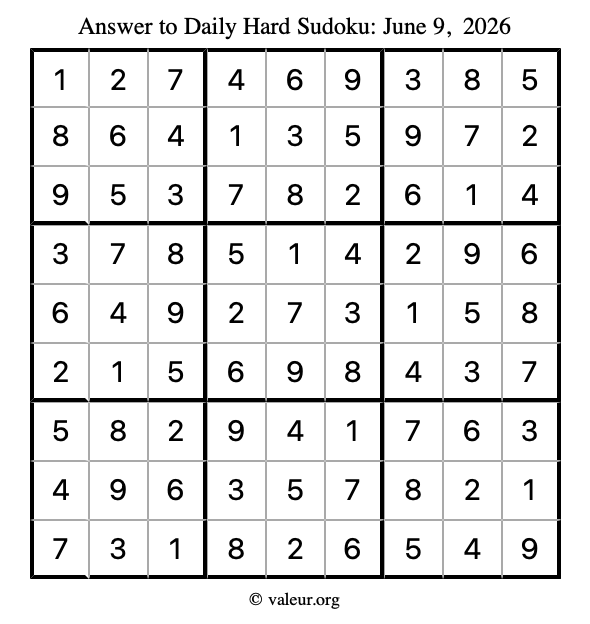 Answer to hard sudoku June 9, 2026