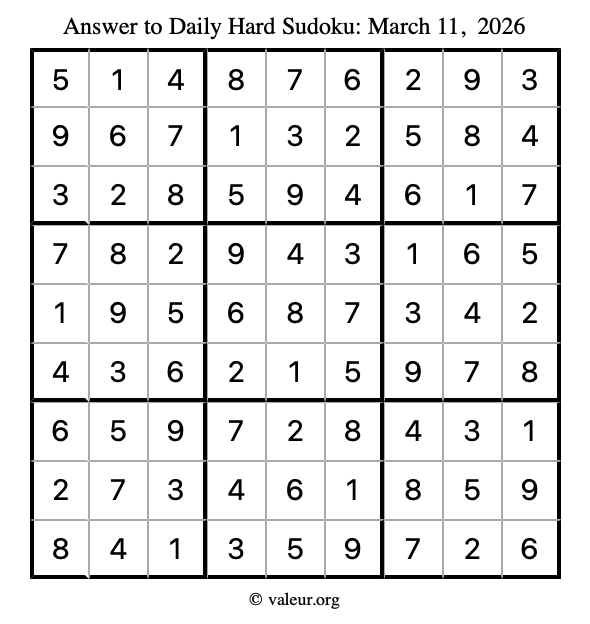 Answer to hard sudoku March 11, 2026