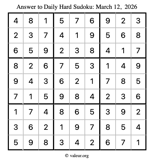 Answer to hard sudoku March 12, 2026