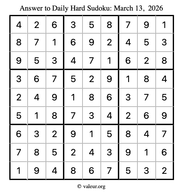 Answer to hard sudoku March 13, 2026