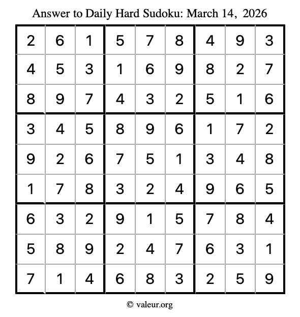 Answer to hard sudoku March 14, 2026