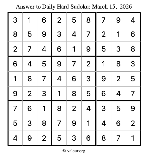 Answer to hard sudoku March 15, 2026