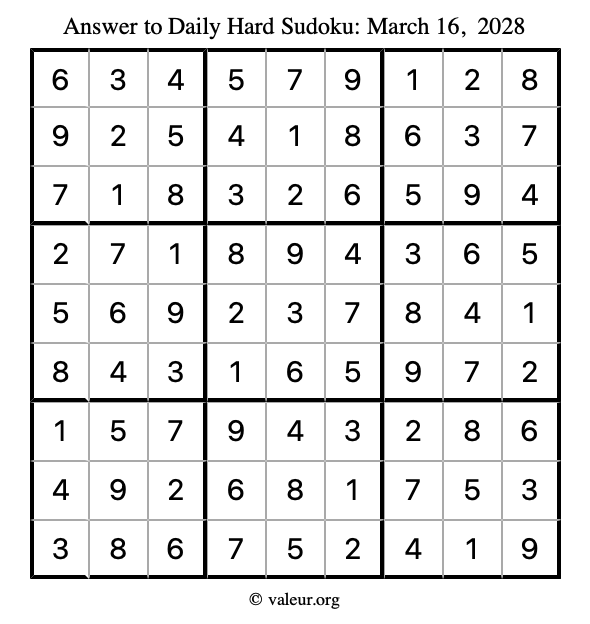 Answer to hard sudoku March 16, 2028
