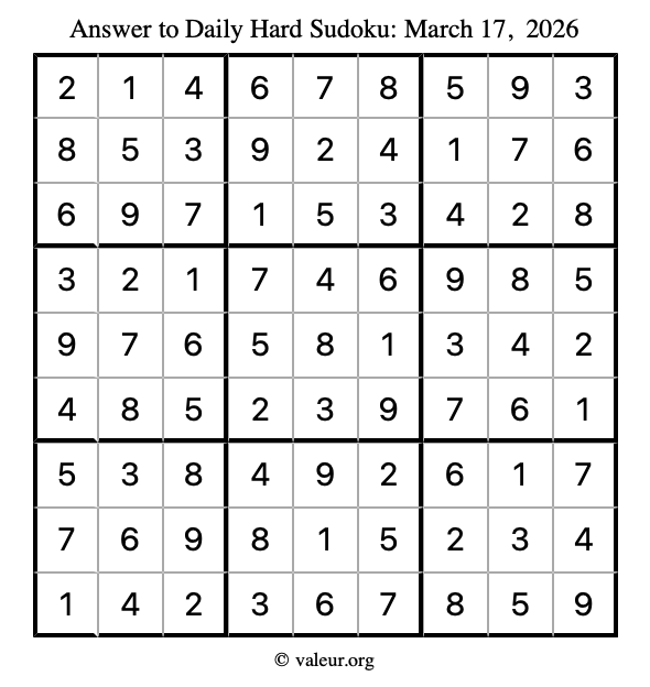 Answer to hard sudoku March 17, 2026